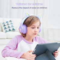 Sluchátka AJIJAR Bluetooth Cat Ear pro děti, skládací sluchátka v bezdrátovém i kabelovém režimu, s mikrofonem, RGB světlem (fia